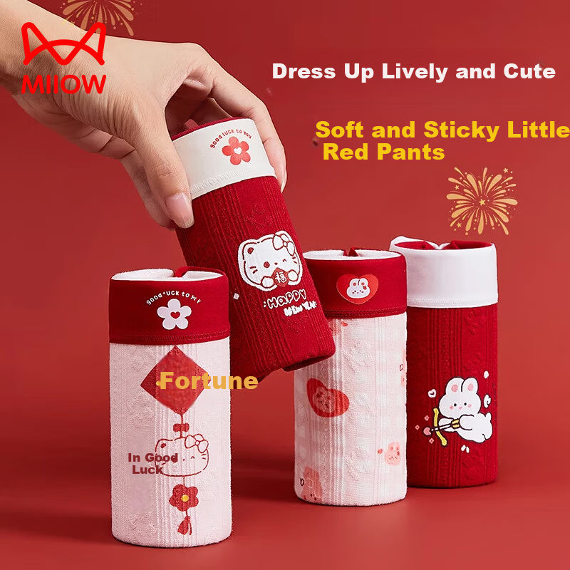 MiiOW Children's Red Cotton Underwear Girls' 6th Birthday Year A-Class Boxer Briefs Horse Year 12-Year-Old Girls' Mid-Size Four-Point Pants