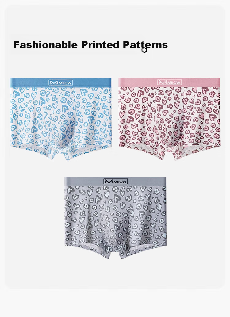 MiiOW Men's Cotton Boxer Briefs Leopard Print Trendy Mid-Rise Large Size Mixed Colors 3-Pack 13