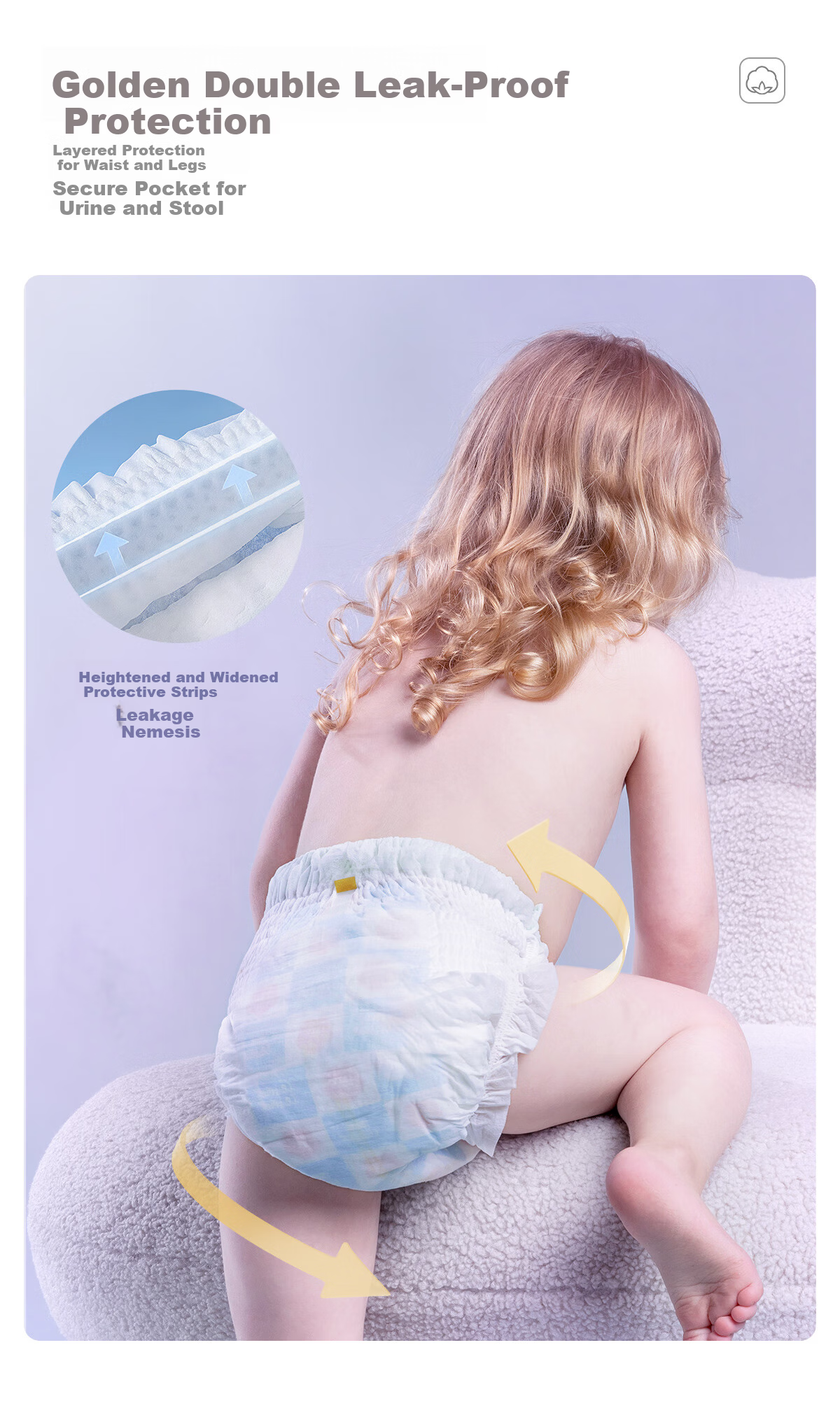 Pure Cotton Breathable Infinite Light Soft Diaper Pants 4XL 34pcs [17-19KG] Weak Acid Diaper Instant Absorption Dry 6