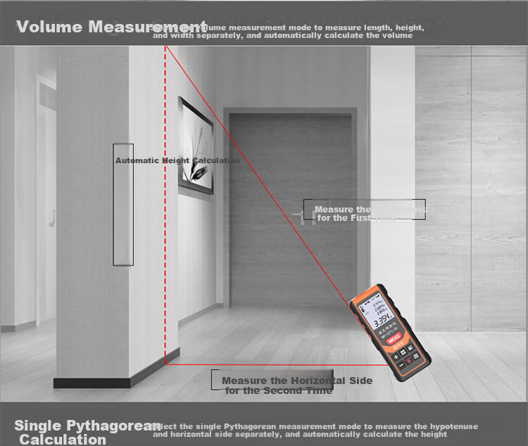 Smart Mouse NF-272L 80m Rechargeable Voice Handheld Laser Distance Meter Electronic Level Bubble Infrared Measuring Device Room Measuring Instrument Electronic Ruler Measurement Tool 9