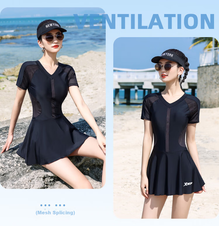 Xtep Women's Fashion Slimming Tummy Control Sexy One-Piece Skirted Plus Size Conservative Vacation Hot Spring Swimsuit 15