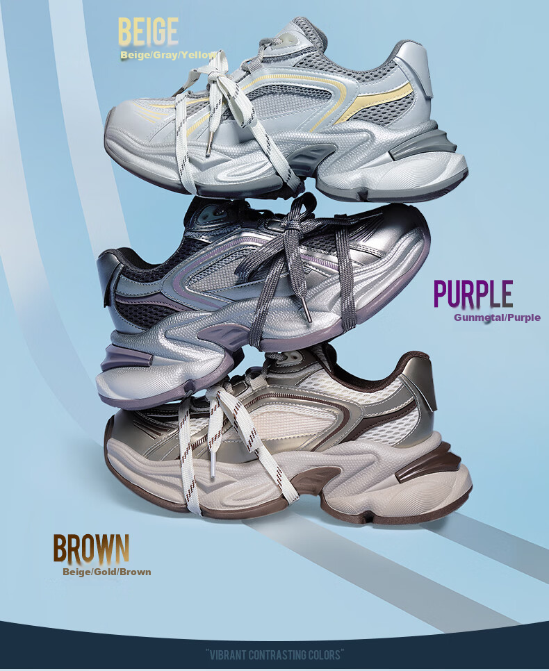 CAMEL Silver Star Dad Sneakers Women Mesh Patchwork Height Increasing Casual Shoes L26S283083W Silver/Purple (Breathable Mesh) Size 37 14