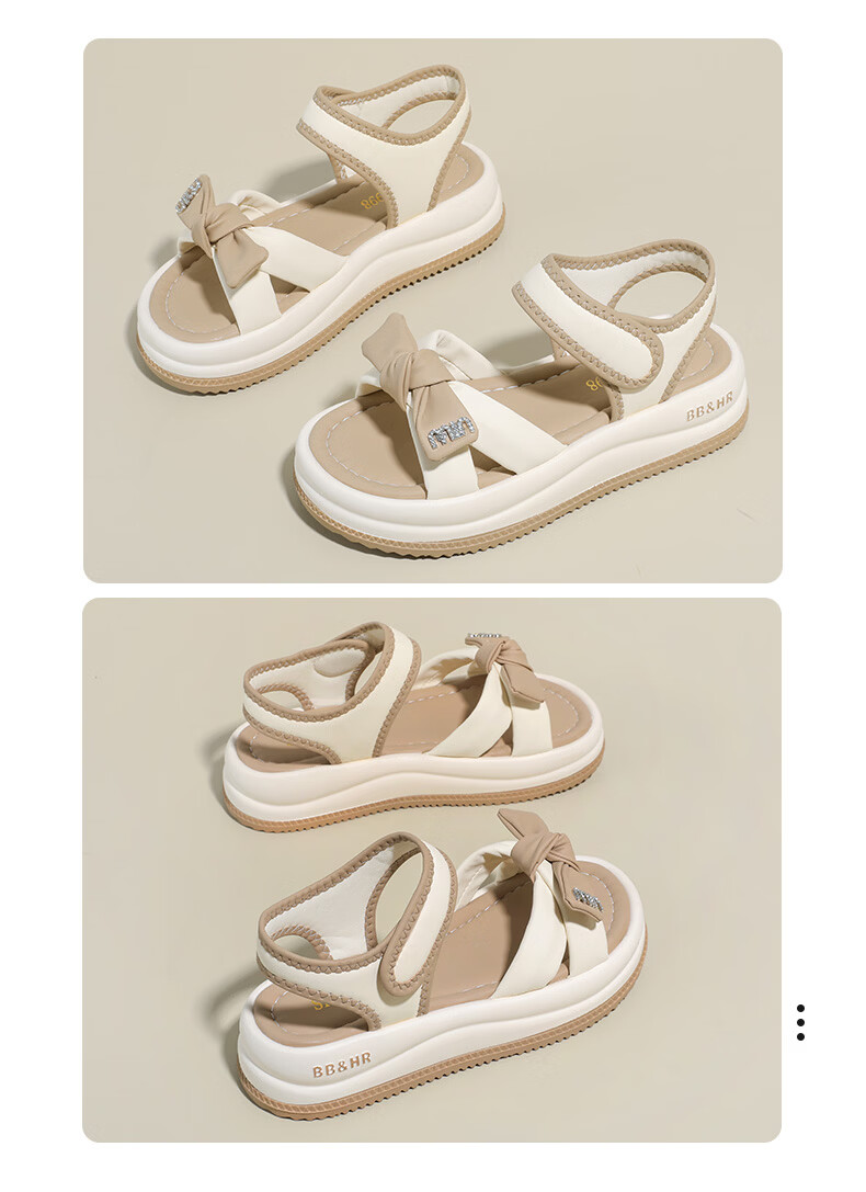 Cartelo Crocodile Women's Summer New Bowknot Open Toe Casual Thick Sole Beach Sandals 1935 Beige 37 14