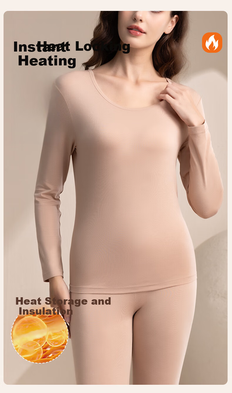GUJIN Fleece-Lined Thickened Seamless Thermal Underwear Set for Women Autumn Winter 2025 New Skin-Friendly Base Layer Top and Bottom 1