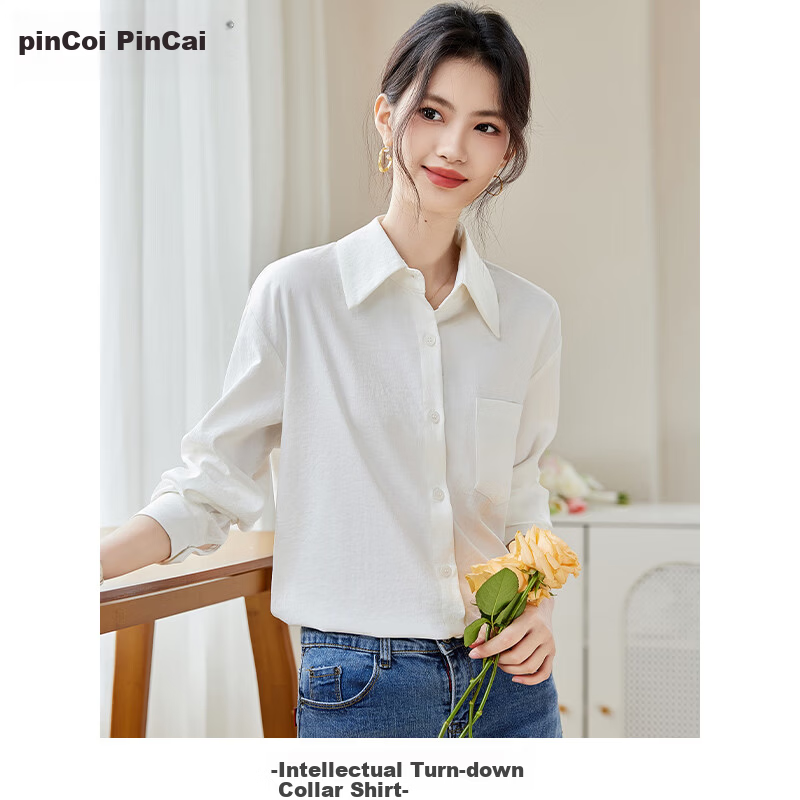 PinCai Women's Long Sleeve Shirt Spring Autumn Designer Workplace Fashion Simple Blouse P139C2333