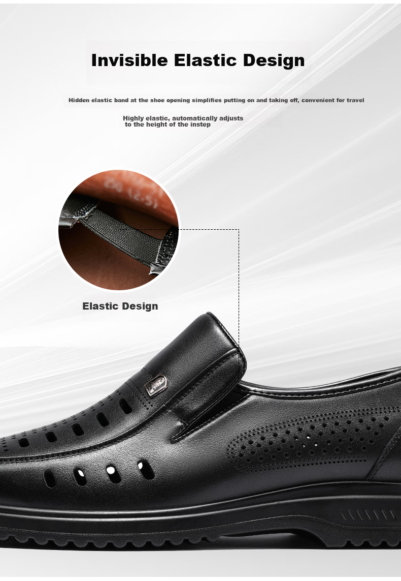 LAORENTOU Men's Business Casual Leather Slip-On Shoes Layered Cowhide Non-Slip Breathable Hollow Shoes LL12163 Black Size 38 8
