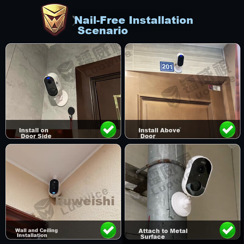 Leiweishi Wireless Battery-Powered Home Door Camera with WiFi, Remote Mobile Monitoring, 360° Panoramic View, Night Vision, No Power Plug Needed, Indoor and Outdoor Use