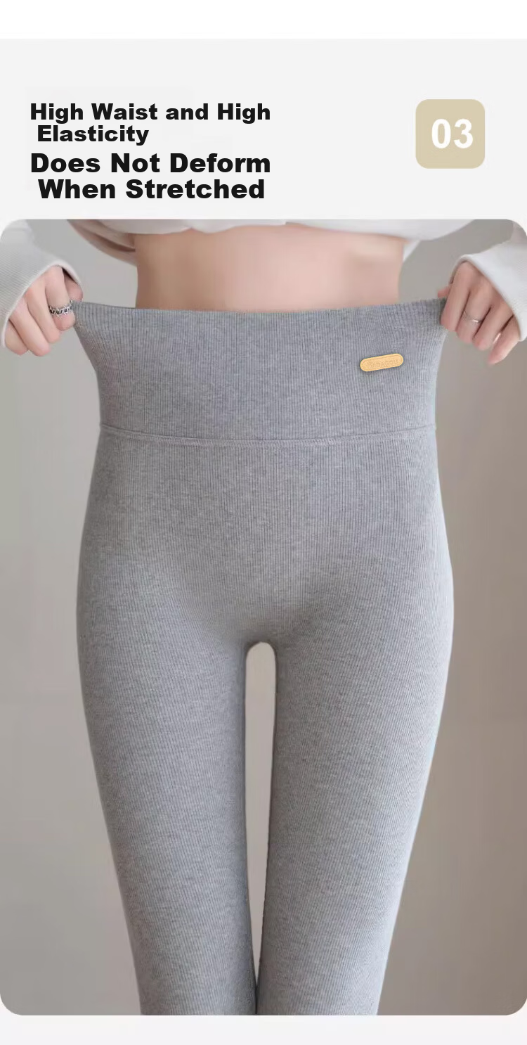 Langsha Ribbed Cotton High-Waist Slim Fit Thermal Leggings for Women, Spring and Autumn Outerwear, Versatile Warm Skinny Cropped Pants 7