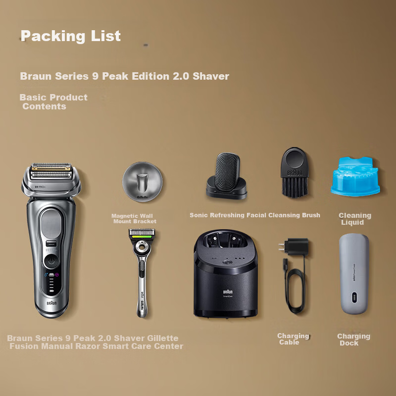 Braun Series 9 Peak Edition 2.0 Electric Shaver with Multiple Grooming Attachments, Compatible with Gillette, German Imported, Reciprocating Shaver, Gift for Husband Boyfriend Birthday 520 18