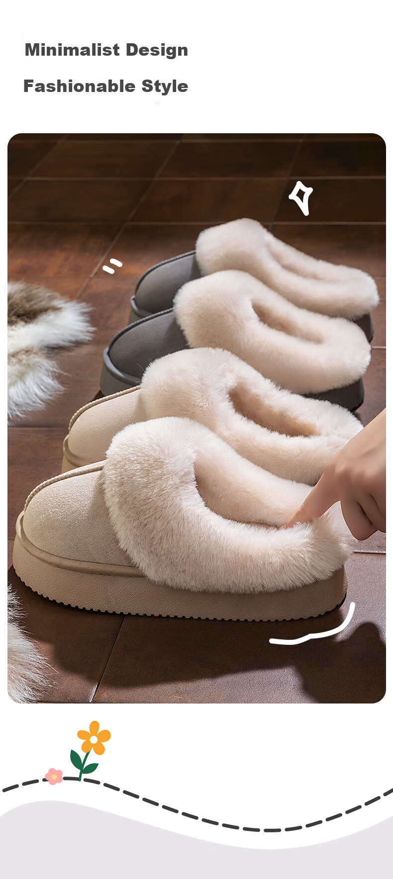 YUZHAOLIN Unisex Winter Fashion Plush Warm Indoor Cotton Slippers YG269 5