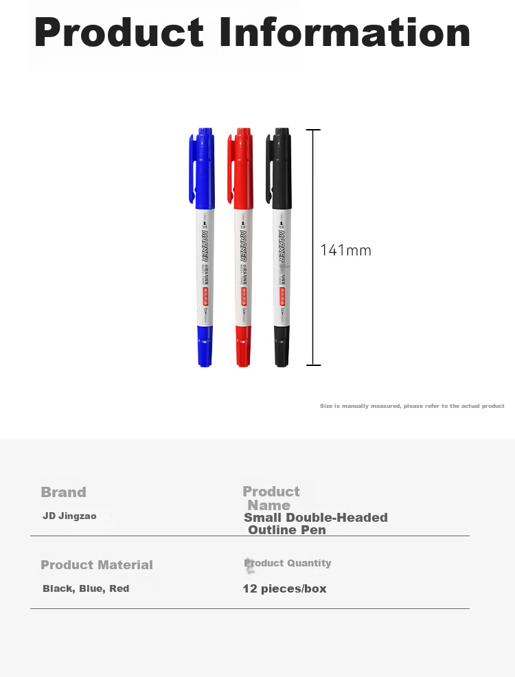 JD Jingzao Popular Double-Ended Hook Line Pen Quick-Dry Waterproof Oil-Based Marker Student Art Drawing Marker Set Mixed Colors (8 Black + 2 Blue + 2 Red) 12-Pack 5