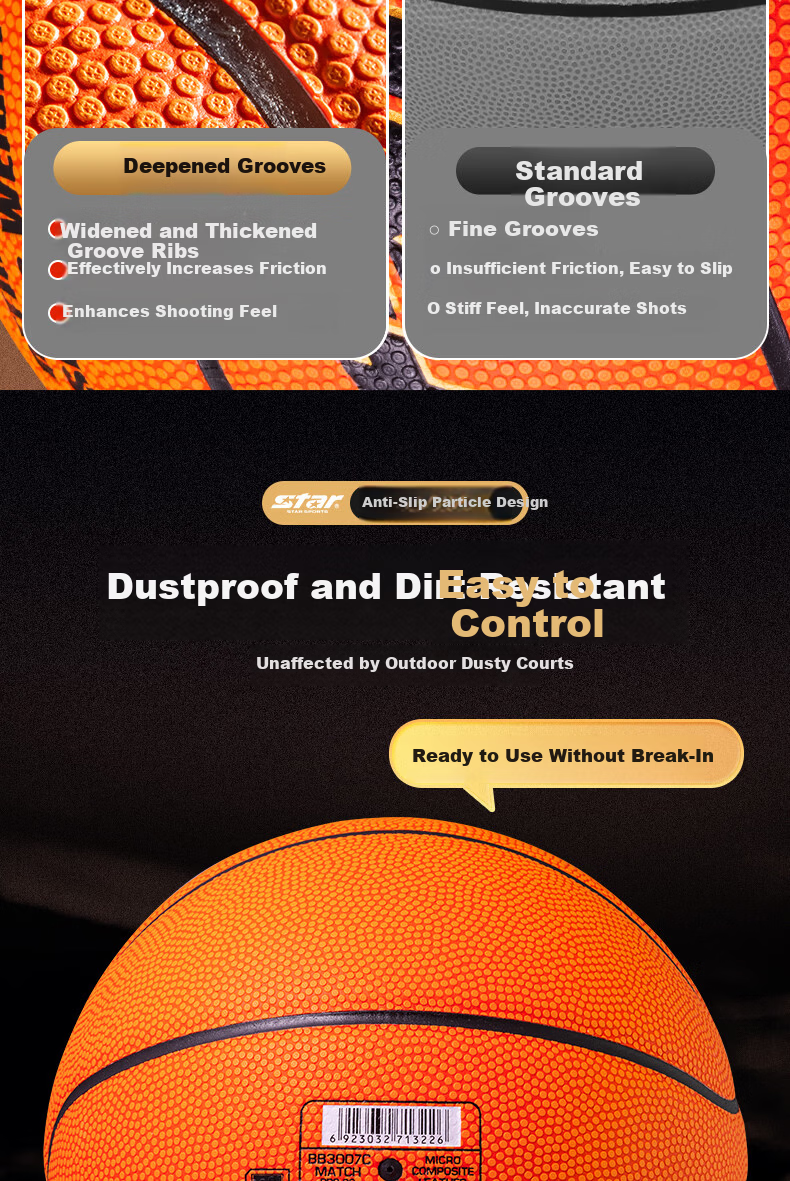 Star Basketball No.7 Dustproof Sweat-Absorbent Microfiber Indoor and Outdoor Universal Adult Professional Competition Training BB3007C 8