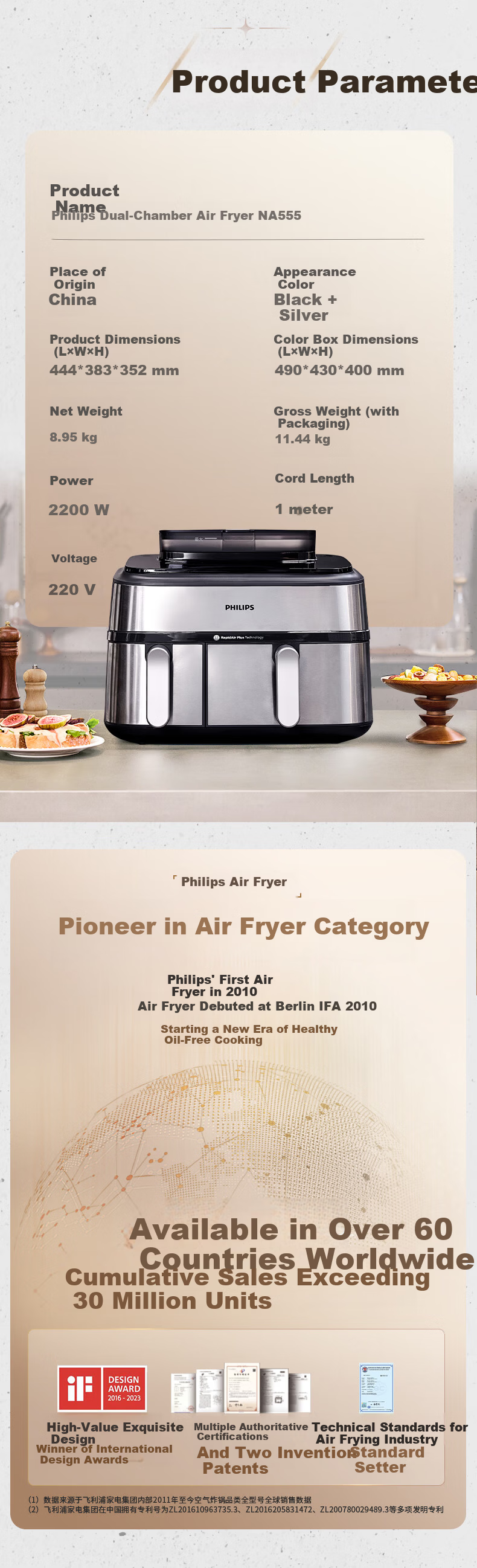 PHILIPS Double-Layer Stackable Air Fryer 10L Large Capacity Home Use Upper and Lower Double-Layer Visible Panoramic Skylight Air Fryer 2025 New Model NA462 Gift Included 21