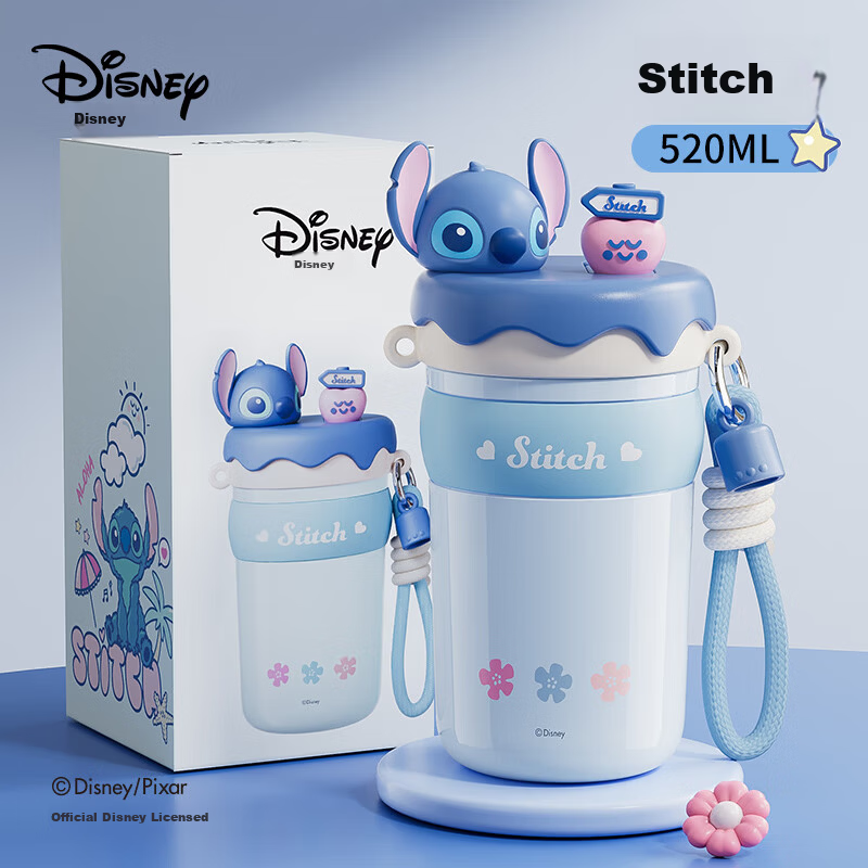Disney Stainless Steel Insulated Straw Water Bottle for Women 316 Stainless Steel High-Quality Portable 520mL Stitch Kids Student