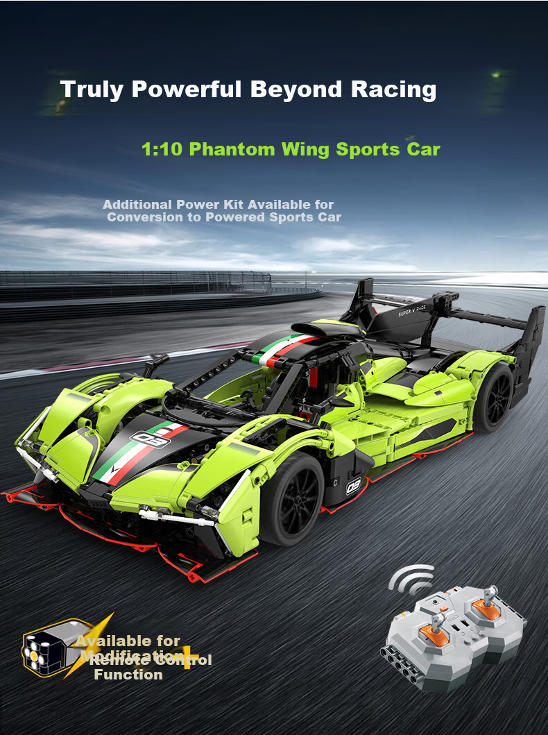 CaDA Building Block Racing Car Toy 1:10 RUFGT Building Block Car Remote Control Racing Car Collectible Display Piece Birthday Gift for Boys 2