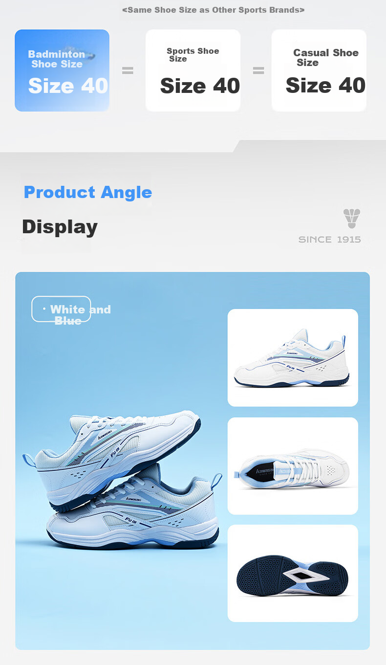 KAWASAKI Professional Badminton Shoes Unisex Lightweight Non-Slip Shock Absorption Training and Competition Shoes for Youth Beginners 15