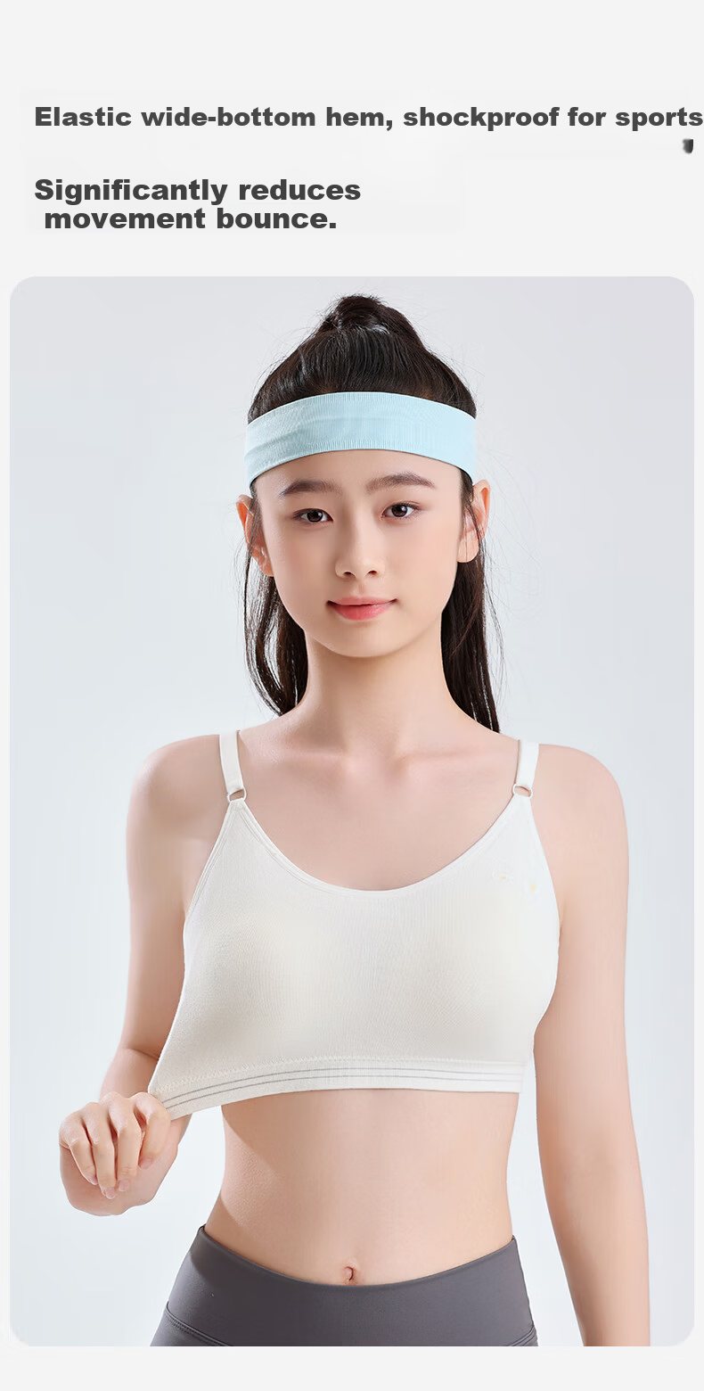 Xueqiman Girls Youth Development 7A Antibacterial Breathable Sports Lightweight Non-Padded Non-Slip Junior High School Bra 8
