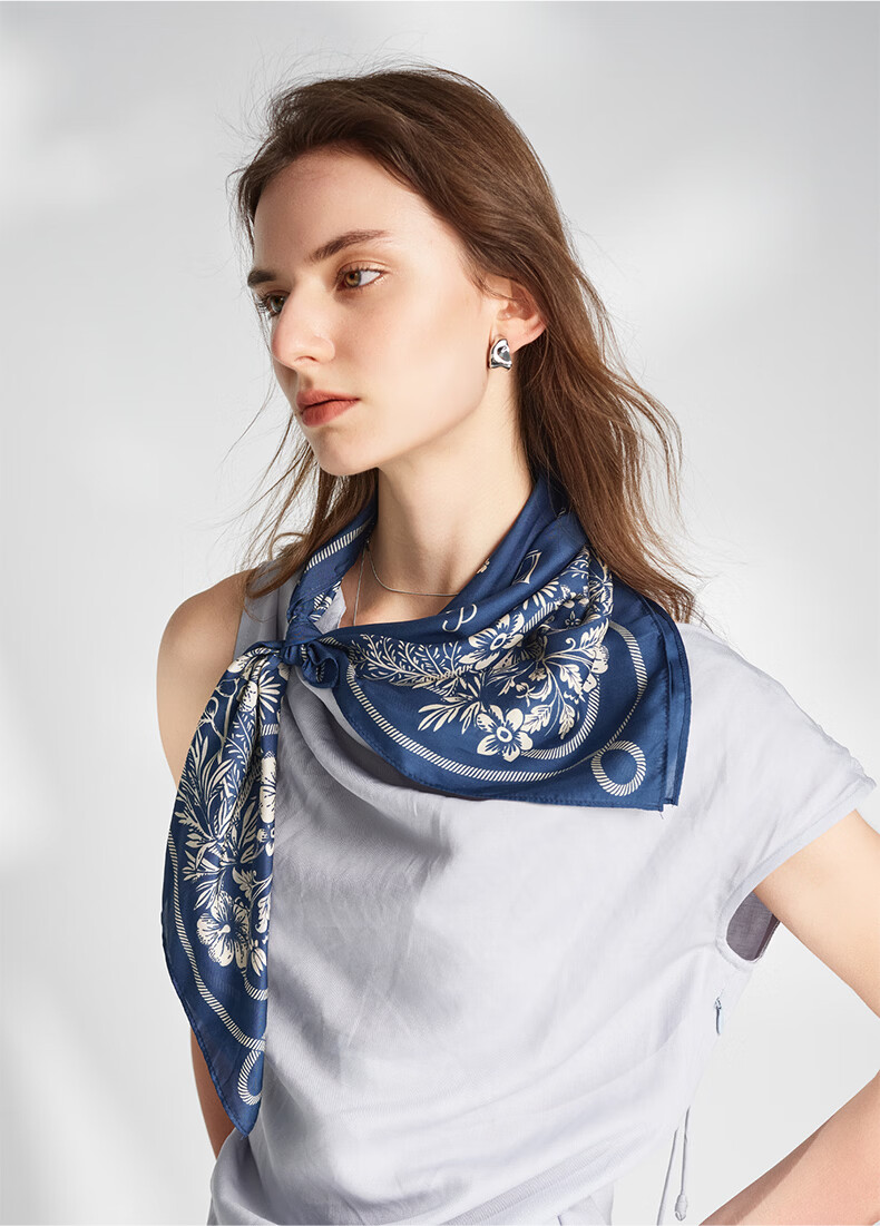 ELLE Modal Silk Scarf Women's Summer Fashion Versatile Casual Floral Print Square Neck Scarf New Gift 13