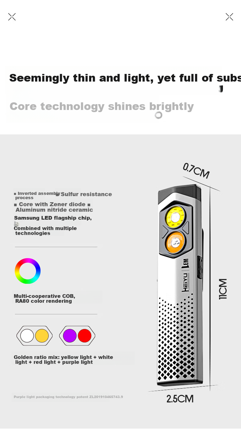 LEM High-Power Rechargeable Mini Portable Flashlight UV Light EDC Outdoor Patrol Magnetic Work Light 11