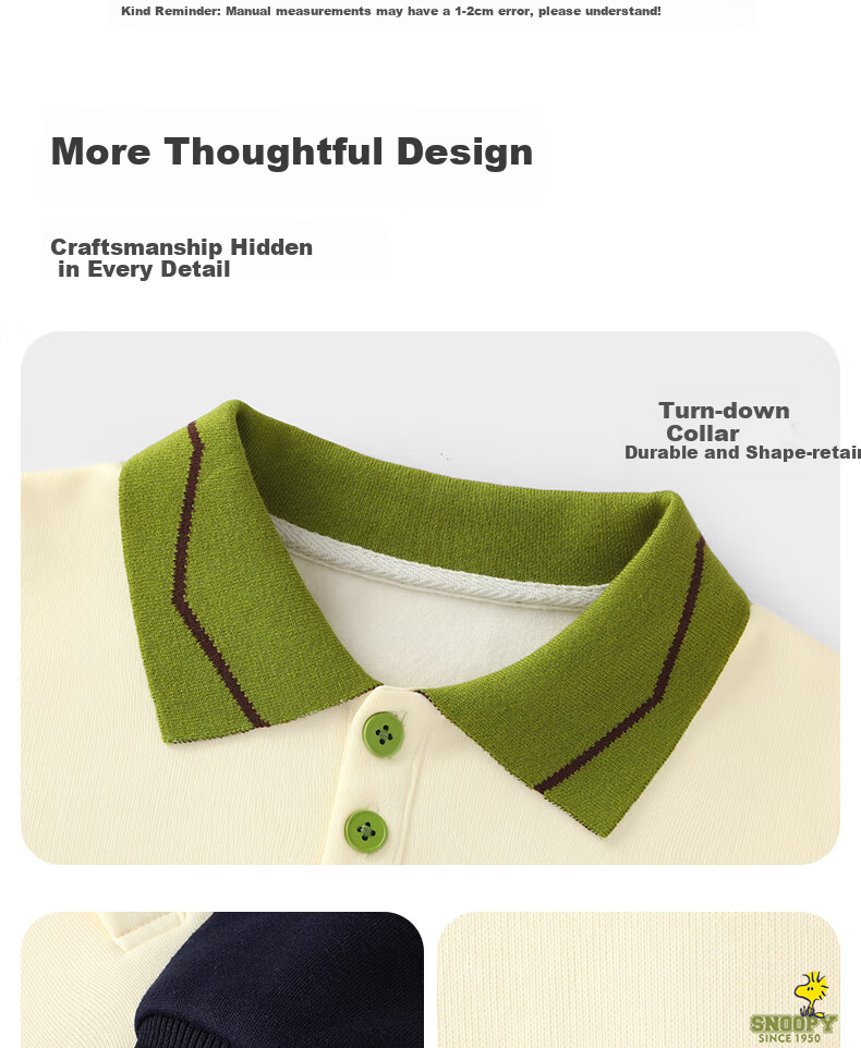SNOOPY Children's Spring And Autumn Color-Block Lapel Sweatshirt, Fashionable Versatile Top for Boys And Girls, Huiqinuobi Blue, Size 120 9