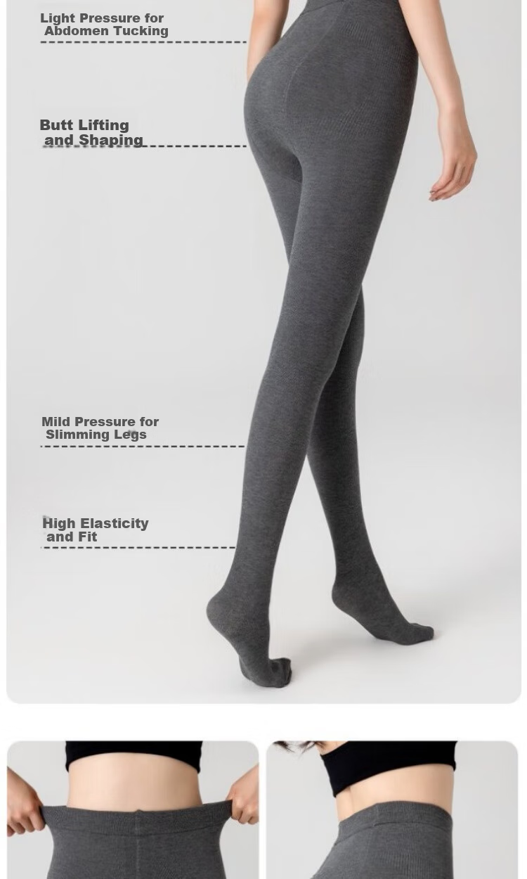 GUJIN Women's Autumn Winter Leggings Black Vertical Striped Fleece Lined Slimming Warm Tights Gray 8