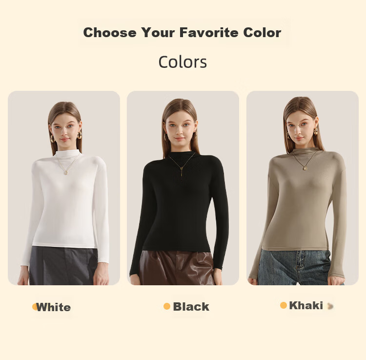 MiiOW Women's Thermal Base Layer Long Sleeve Turtleneck Slim Fit Versatile Outerwear White L 13