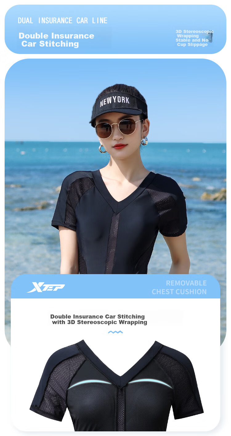 Xtep Women's Fashion Slimming Tummy Control Sexy One-Piece Skirted Plus Size Conservative Vacation Hot Spring Swimsuit 9