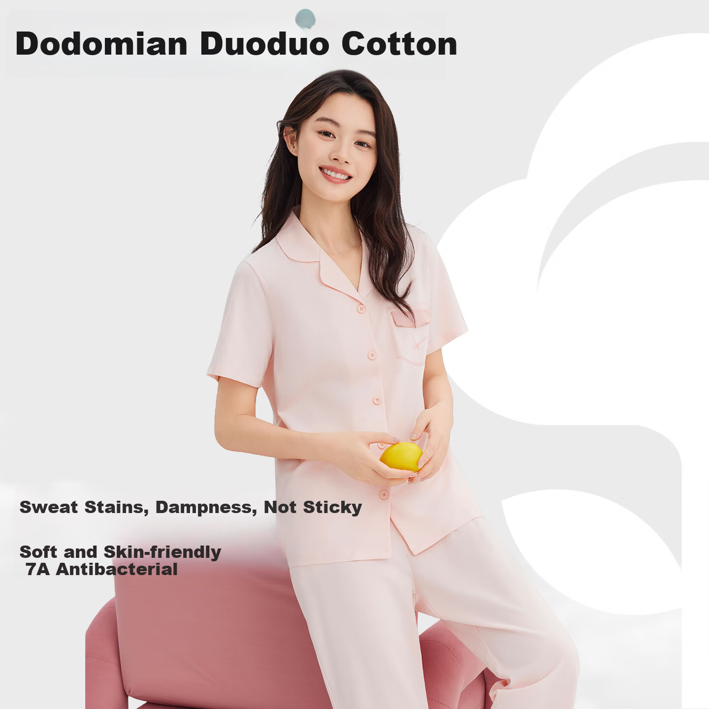 Duoduo Cotton Women's 7A Grade Antibacterial Loose-Fit Lycra Cotton Short Sleeve Homewear Set Perfume Pink L