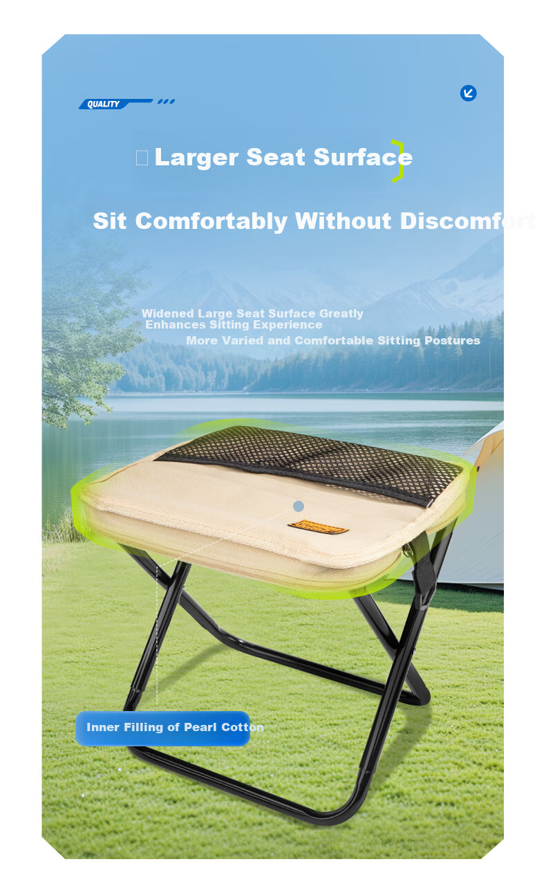 Grsaed Outdoor Folding Chair Portable Stool Fishing Chair Picnic Travel Camping Foldable Stool Black with Strap Large 7