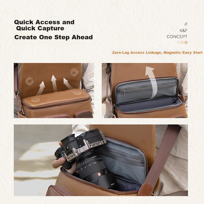 K&F CONCEPT Messenger Camera Bag Vintage Multifunctional Crossbody Shoulder Bag for Mirrorless and DSLR Cameras One Body Two Lenses Gravel White Brown