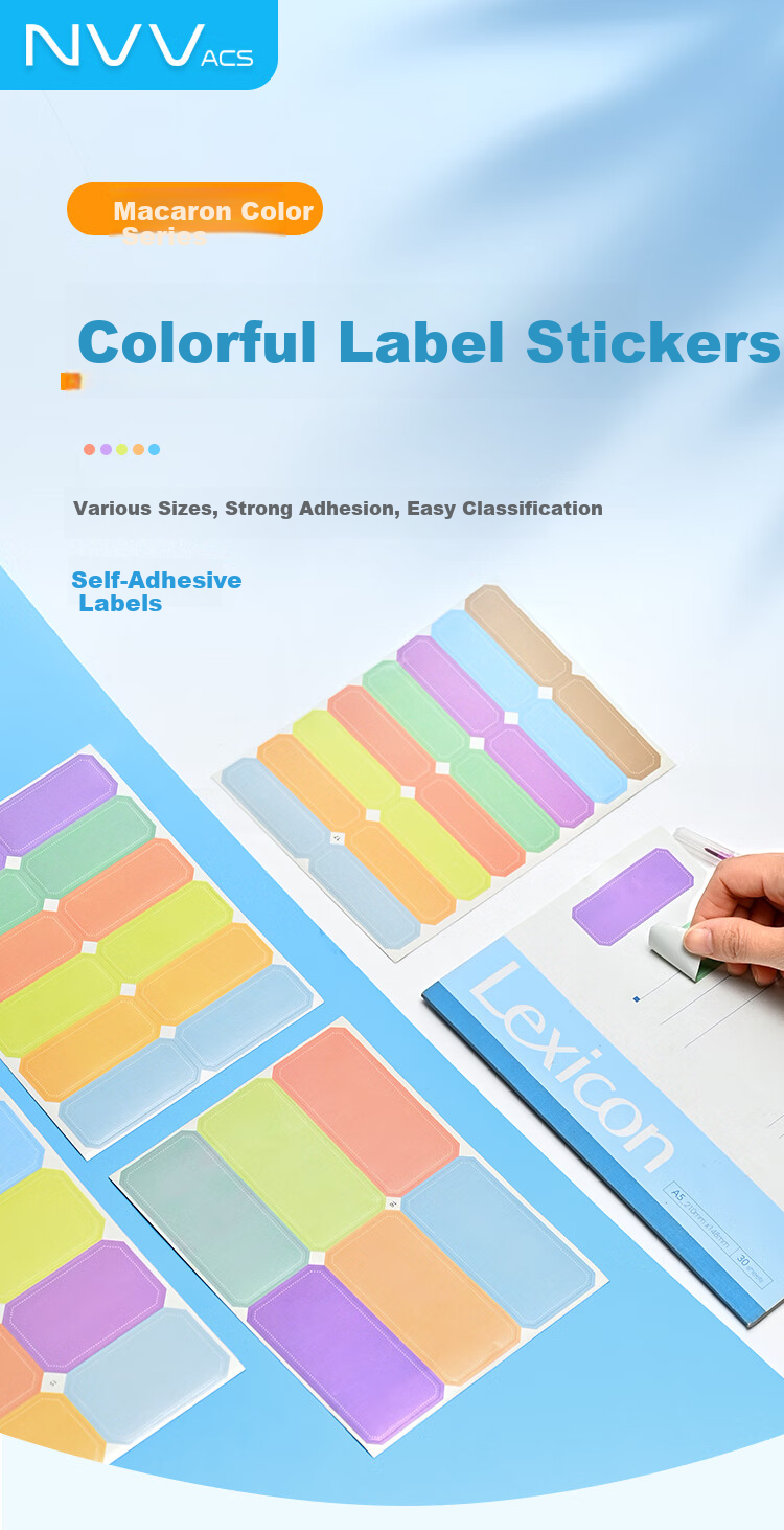 NVV Color Label Stickers 40x60mm Large Adhesive Self-Stick Memo Name Price Tags 64pcs BQ-80 Colorful 1