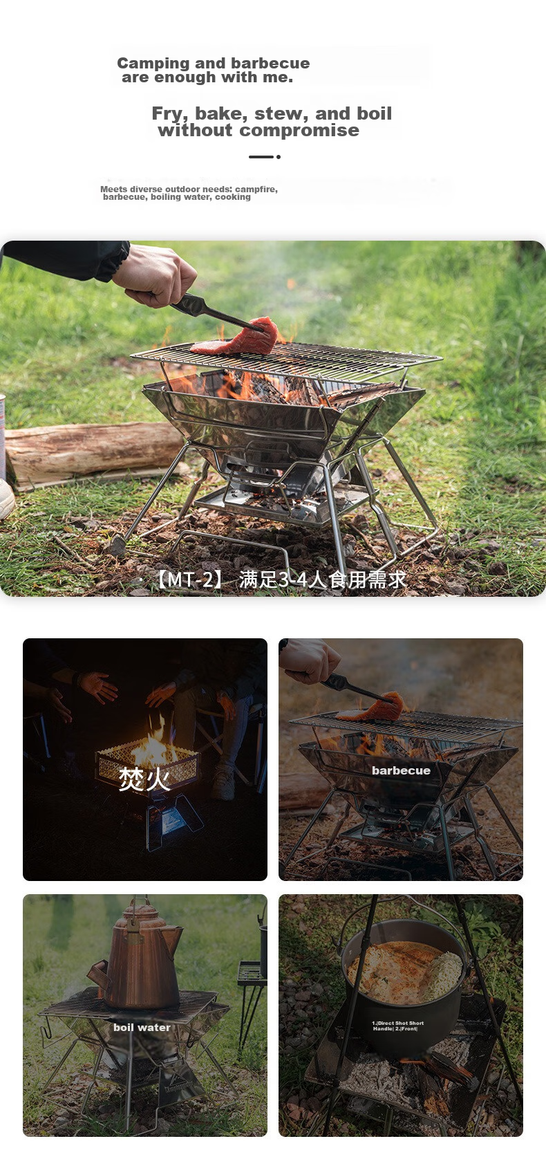 Keman Outdoor Barbecue Grill, Camping Grill, Home Use Charcoal Grill, Stainless Steel Fire Pit, Foldable Fire Ring, Charcoal Roasting Stove 1