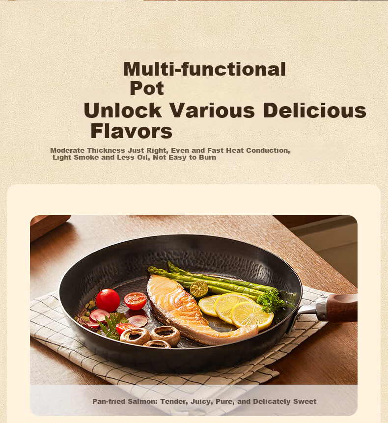 Royalstar Zhangqiu Handmade Forged Non-Stick Frying Pan Steak Pan Gas Stove Open Flame Special 26cm 13