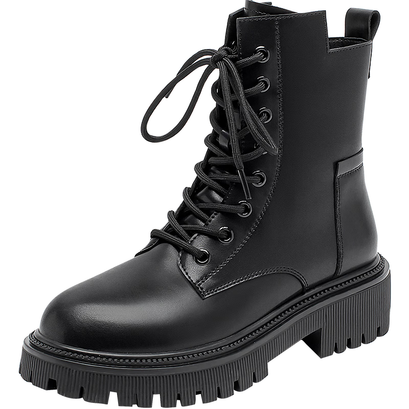 DAPHNE Black Fleece-Lined Martin Boots for Women, 2026 New Summer Style, Thick-Soled British-Inspired Heightening Short Boots, Work Boots