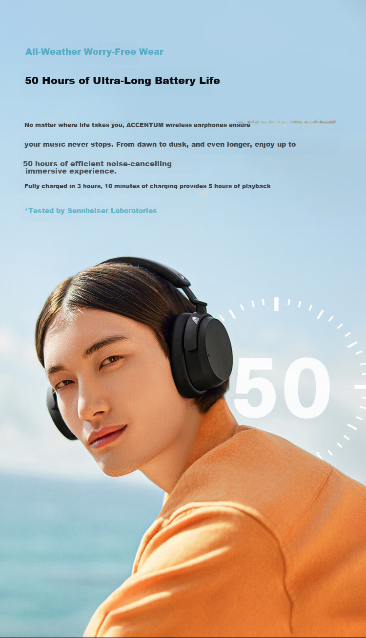 Sennheiser ACCENTUM Wireless Bluetooth Headphones, Over-Ear Noise-Cancelling Music Earphones, Black [Official Flip-Up Headphones] 1