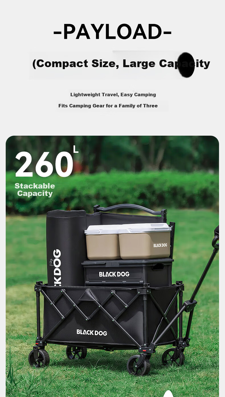 Black Dog Rear Door Camping Trailer Pet Stroller 240kg Load Capacity 2