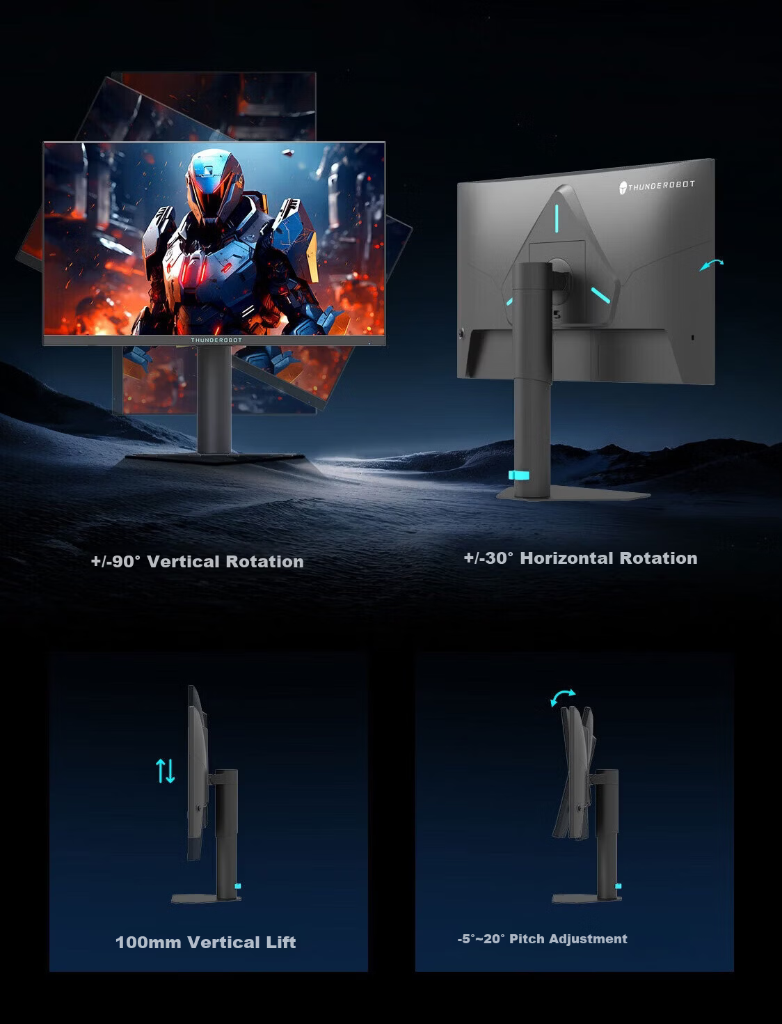 ThundeRobot Black Warrior 23.8-inch 2K 260Hz Gaming Monitor Upgraded Fast IPS Low Blue Light HDR 500nit High Brightness JQ24F260 9