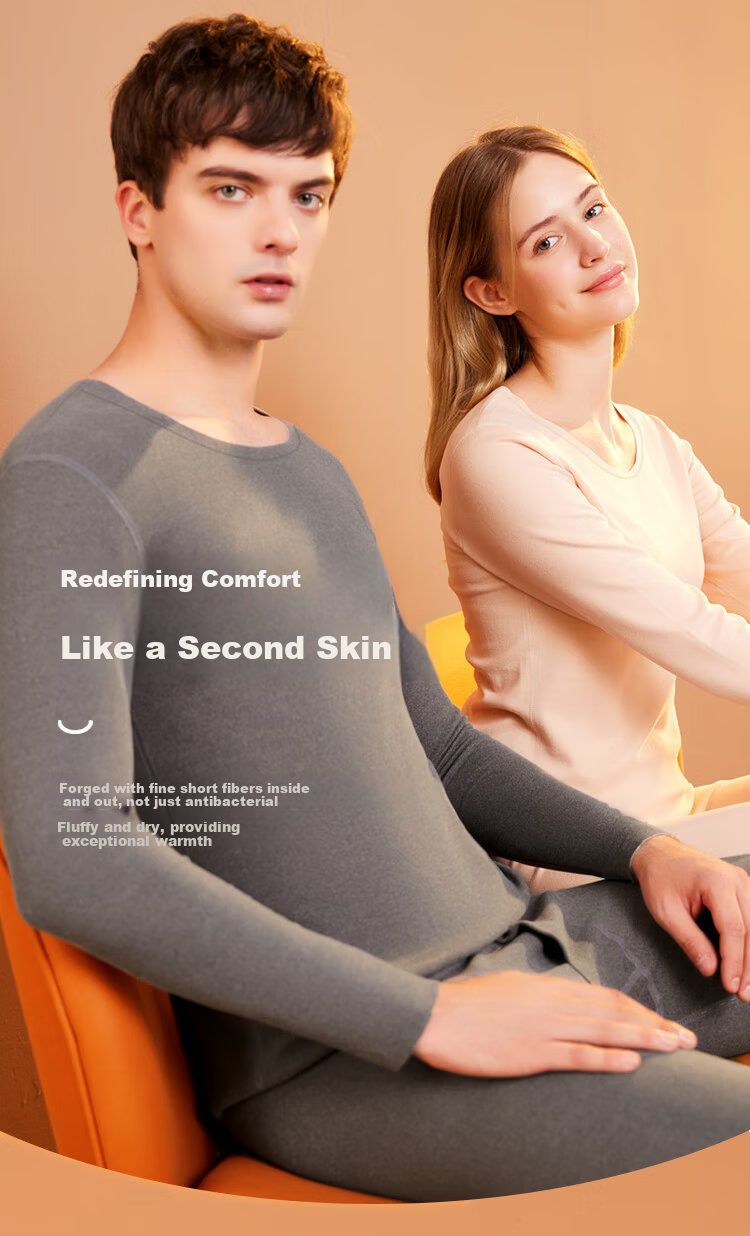 Hodo Home Antibacterial Thermal Underwear Women De Rong Seamless Customizable AB Side Autumn Shirt and Pants Double-Sided Brushed Thin Fleece Set 7
