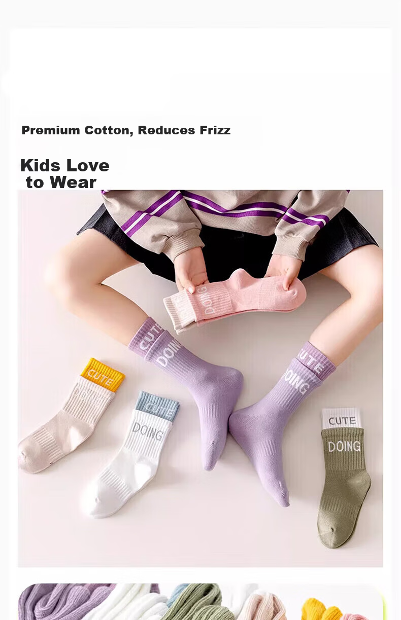 Mianmanman Children's Socks, Pure Cotton, 10A Antibacterial And Anti-Mite, Mid-Calf Socks for Girls, Long Socks for Older Children, Autumn And Winter Season, 6 Pairs 4