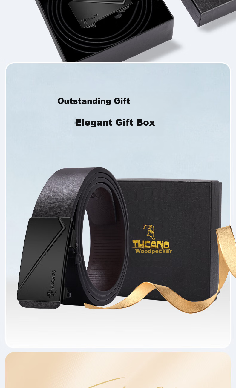 Woodpecker Men's Genuine Leather Ratchet Belt Automatic Buckle Simple Fashion Waistband Gift for Boyfriend Husband Father Dad 1