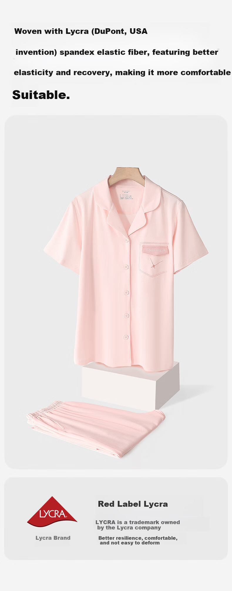 Duoduo Cotton Women's 7A Grade Antibacterial Loose-Fit Lycra Cotton Short Sleeve Homewear Set Perfume Pink L 4