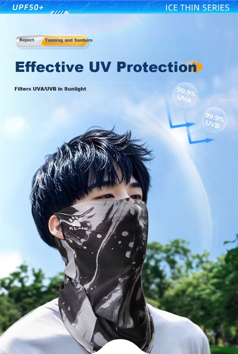 KELME Sun Protection Face Mask Unisex Cycling Outdoor Mountaineering Ice Silk Ear-Hook Mask Neck Gaiter Magic Scarf Windproof Dustproof 2
