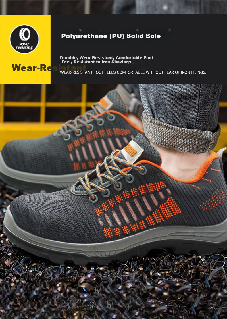 SHENGLI Work Safety Shoes Anti-Smash Anti-Puncture Anti-Static Breathable Odor-Resistant Flyknit Steel Toe Safety Shoes F336 Size 45 5