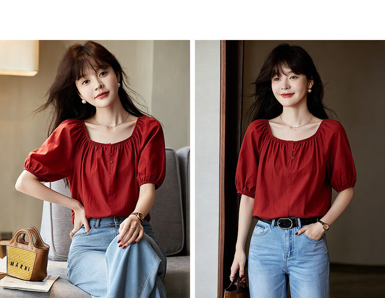 MT Elastic Strap Off-Shoulder Round Neck Dual-Wear Summer Lightweight Linen Cotton Blend Shirt Elegant Women's Blouse Top 10