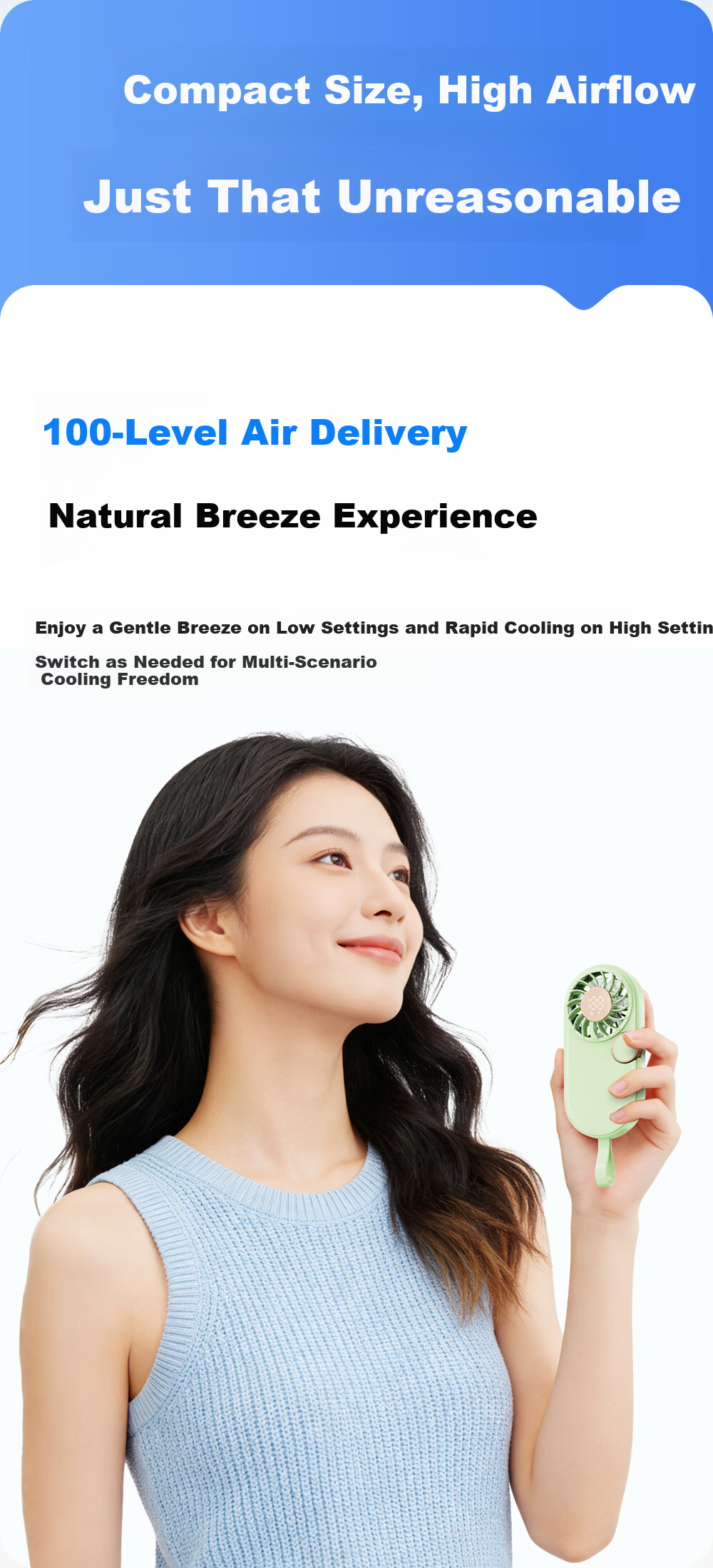 Kalai'ao Handheld Mini Portable Ultra-thin Rechargeable Brushless Motor Fan for Office, Student Dormitory, Desktop, Outdoor Pocket Fan 8