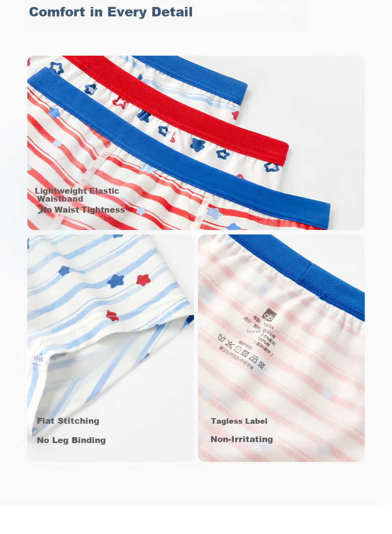 Gb Kids Boys' 10A Antibacterial Breathable Cotton Boxer Briefs Baby Underwear 3-Pack Starry Fun 160 17