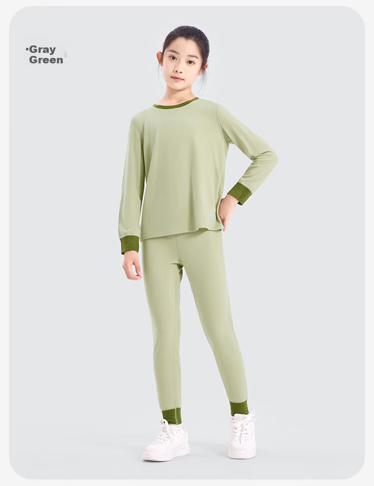 Jiusuiban Kids Thermal Underwear Unisex Autumn Winter Mid-Weight Fleece Lined Wool Blend Cotton Base Layer Youth Sports Long Johns Set 13