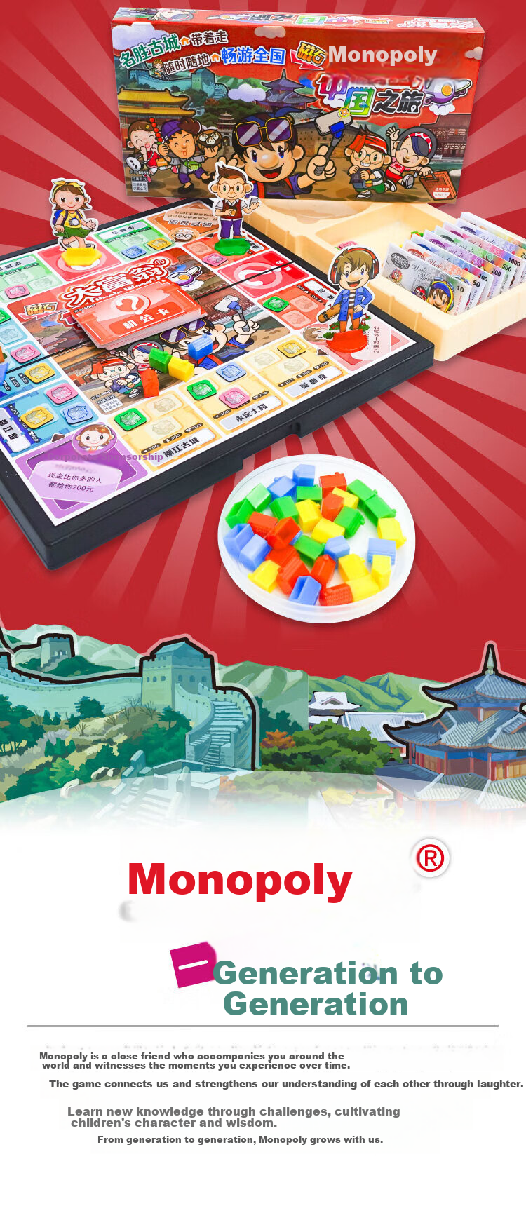 Monopoly China Tour Deluxe Magnetic Strategy Board Game Foldable Portable Chessboard Children's Toy 8089 5