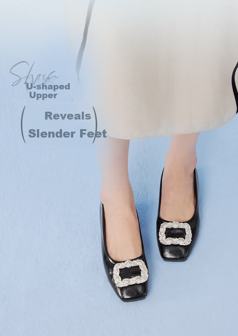 BASTO 26 Spring Fashion Shiny Rhinestone Commuting Low-Cut Square-Toe Women's Flats R6162AQ6 Brown Size 37 2