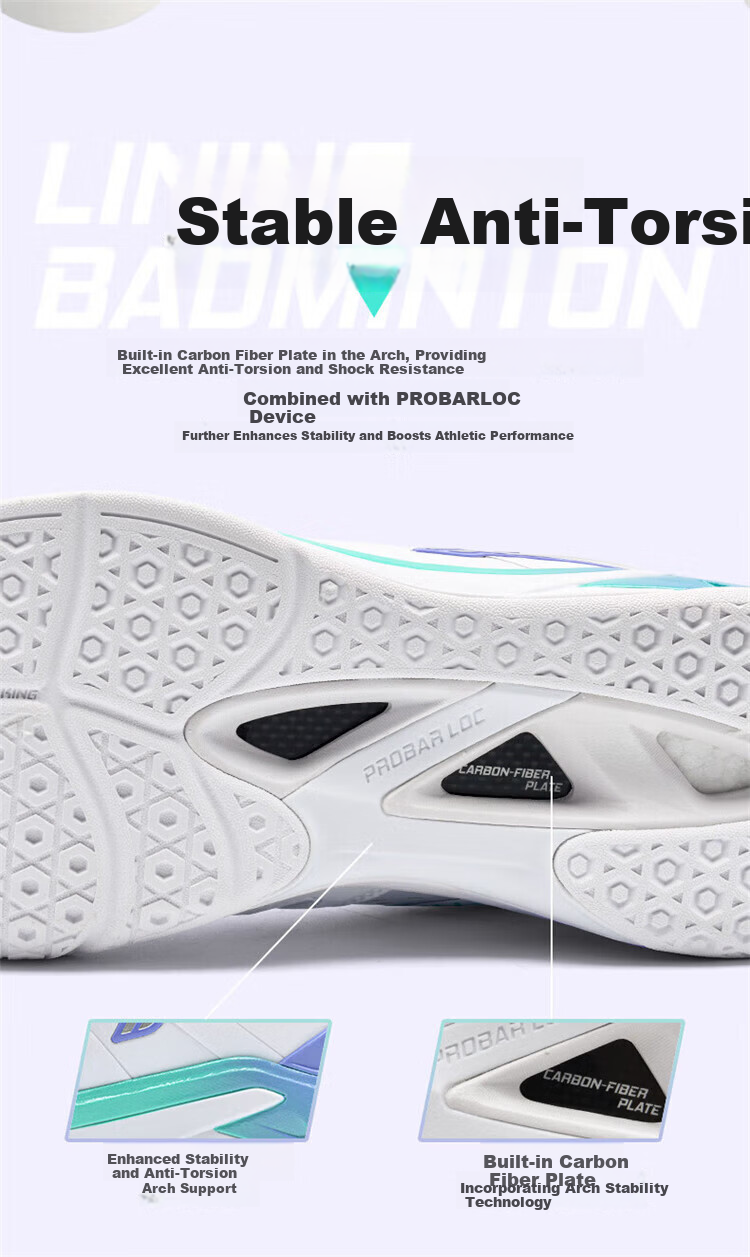 LI-NING Badminton Shoes Yunting NC AYZU017-1 Standard White/Light Blue Purple Size 37 3